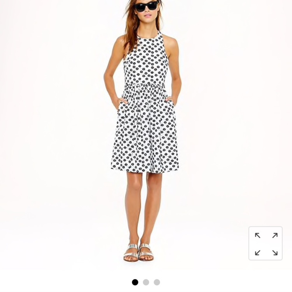 J. Crew White Sundress with Black Floral Dot Print